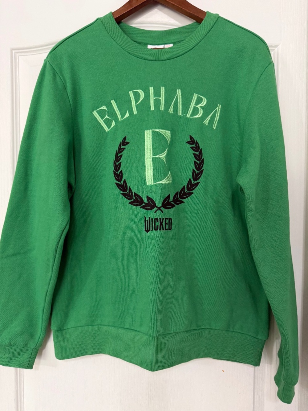 Official Wicked the Musical Elphaba Green Varsity Crewneck Sweatshirt Medium